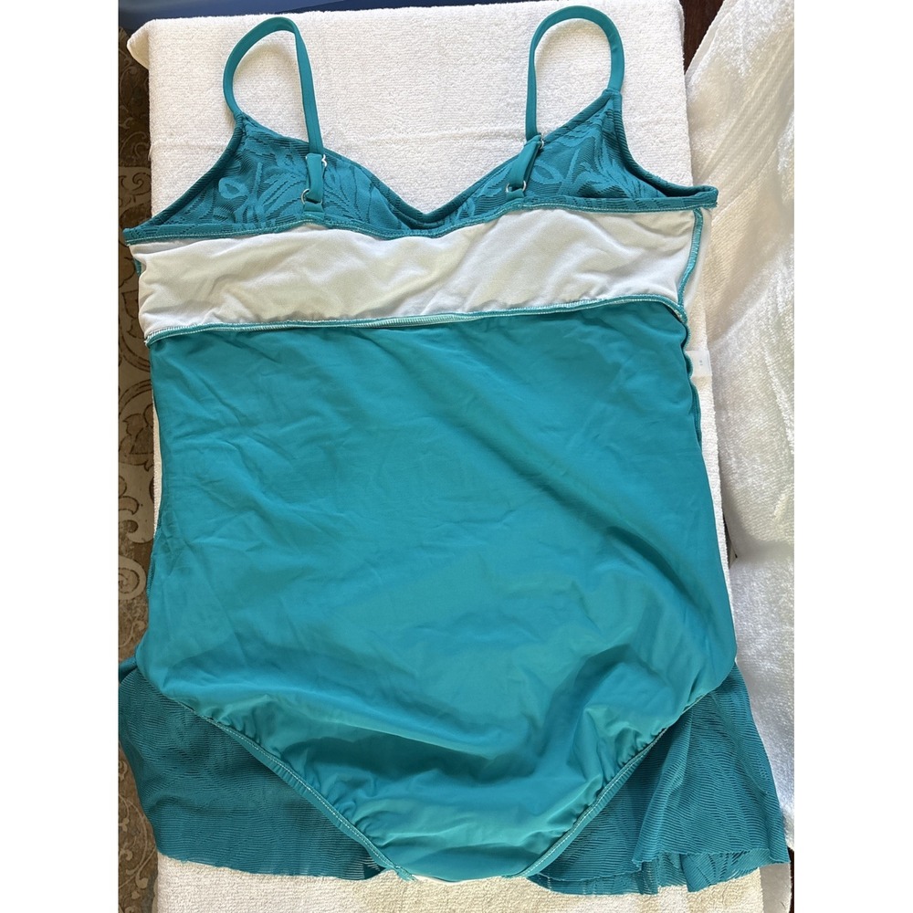 Bal Harbour 1 pc Swimsuit Sz 18 Tropical Torquiose Lace Floral Layer Babydoll - Picture 7 of 8